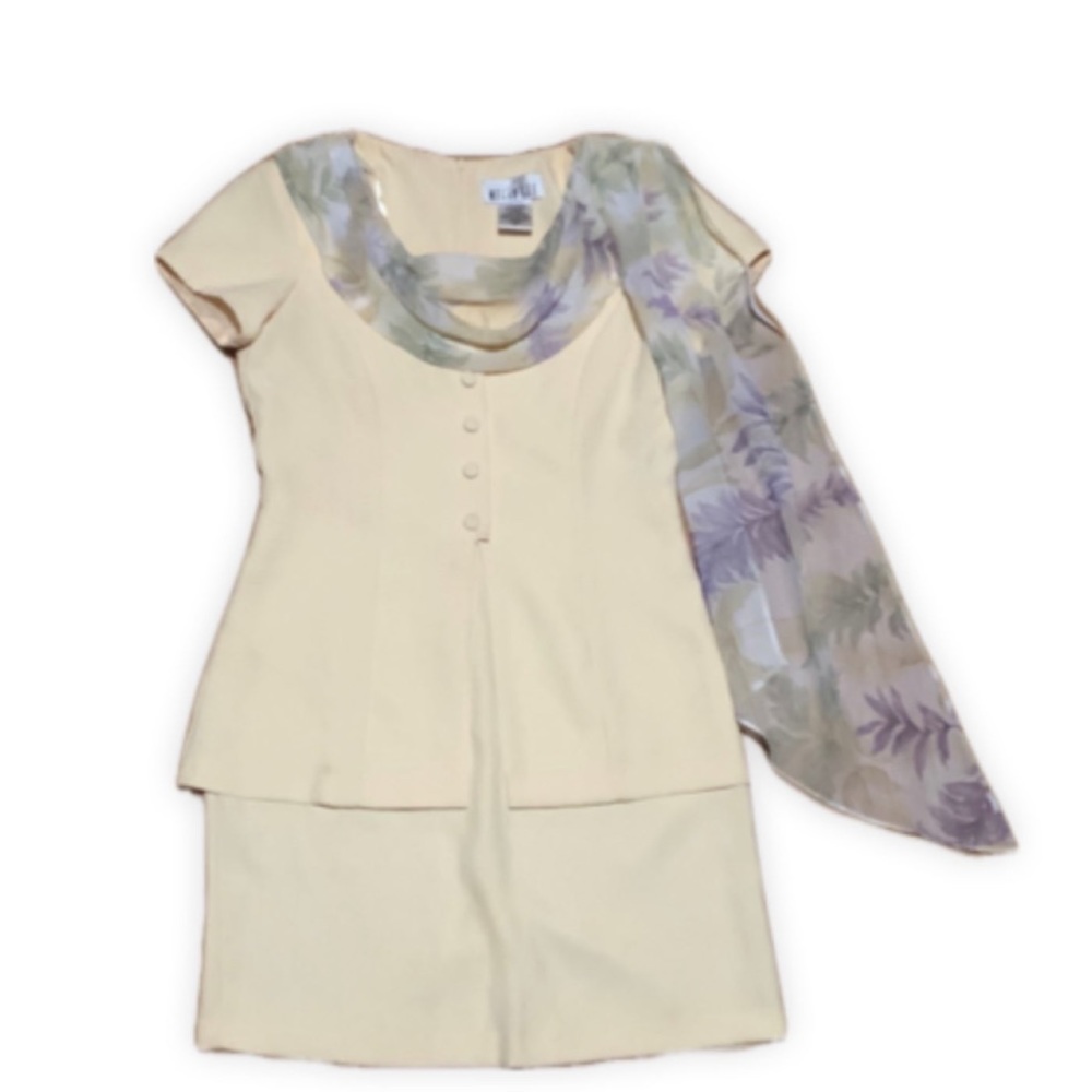 Megan Lee Yellow Dress with Scarf Petite Size 6